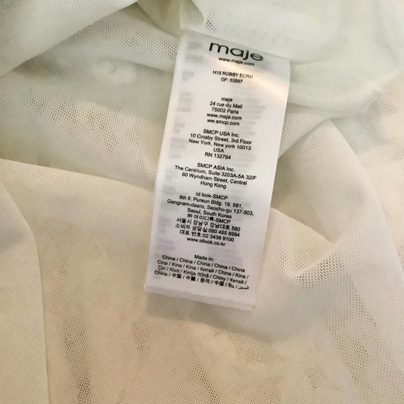 Maje Robby Soft Ecru Cream Black Velvet Ribbon Lace Up Dress 2 M - Picture 11 of 12